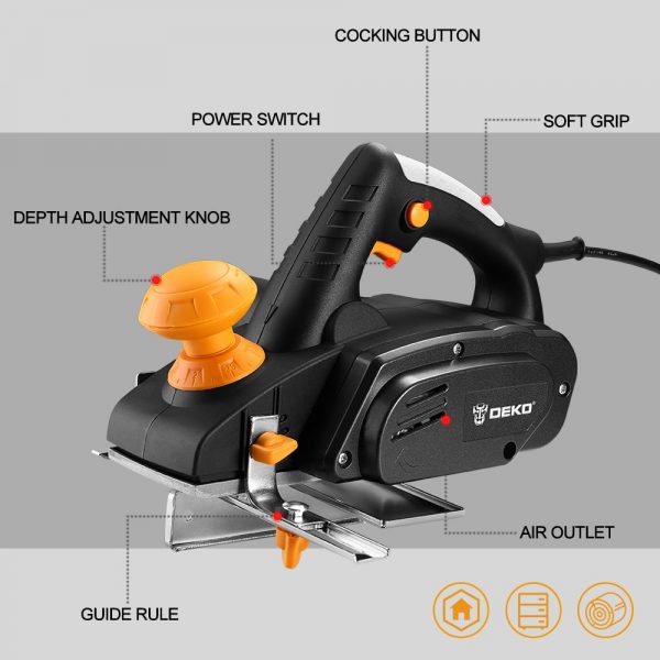 DEKO 220V 900W Electric Planer Plane Variable Speed Hand Held Power Tool Wood Cutting With Accessories