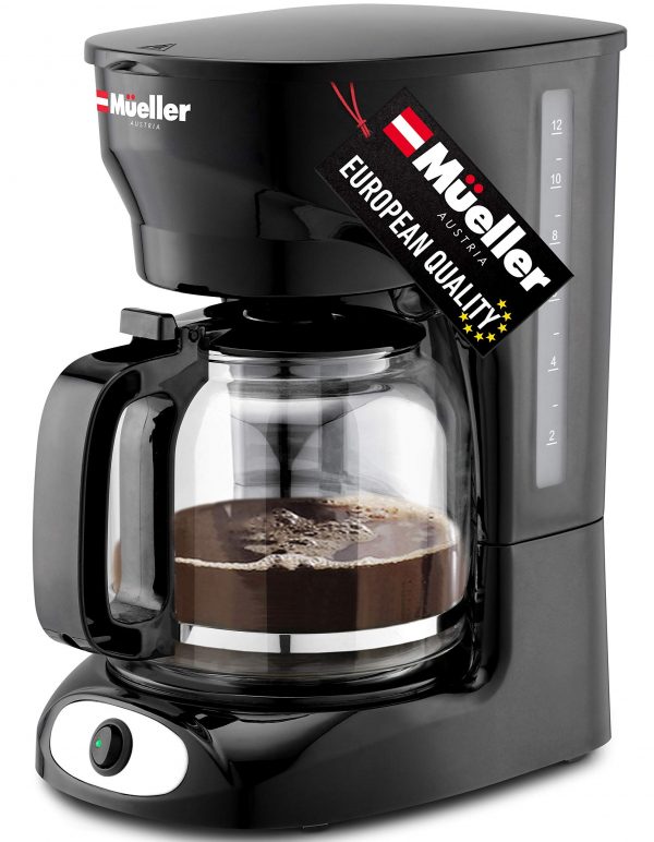 Mueller 12-Cup Drip Coffee Maker, Auto Keep Warm Function, Smart Anti-Drip System, with Durable Permanent Filter and Borosilicate Glass Carafe, Clear Water Level Window Coffee Machine