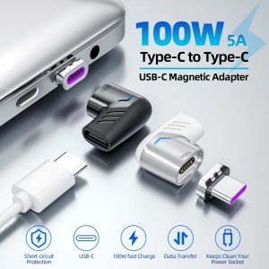 ANMONE 100W Usb C To Type C Magnetic Adapter Fast Charging Usb Type C Magnet Converter Magnetic Cable Right Angle Usbc Connector