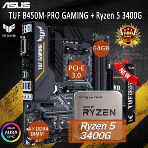 Asus TUF B450M-PRO GAMING B450 With AMD Ryzen 5 3400G Motherboard Combo PCI-E 3.0 DDR4 64GB AM4 Motherboard Kit Placa-mãe New