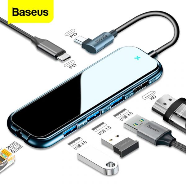 Baseus USB Type C HUB to HDMI-compatible Docking Station RJ45 Lan Multi USB PD 3.0 For MacBook Pro Air 4K USBC Splitter OTG HUB