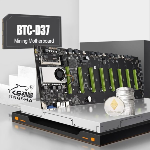 BTC-D37 Riserless Mining Motherboard 8 GPU Card Slots 55mm Spacing DDR3 Crypto Etherum Mining Support 10600/1600MHz CPU Sets