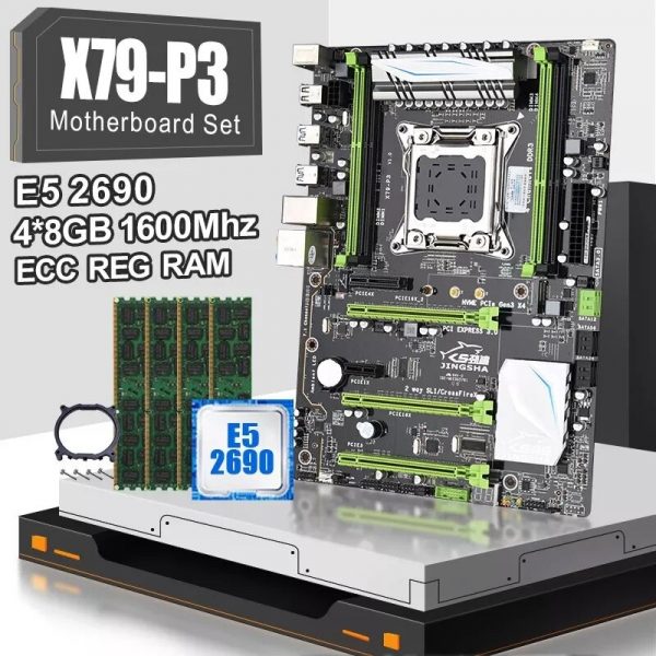 JINGSHA X79P3 QUAD Channel Motherboard Set With E5-2690 4PCs DDR3 8GB 1600 ECC REG RAM ATX USB3.0 LGA 2011 Gaming Motherboard