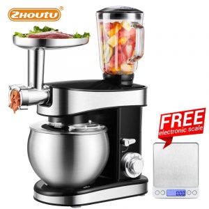 Zhoutu 1500W Planetary Mixer with 5.5L Stainless Steel Bowl ,Kitchen Stand Mixer Meat Grinder Juicer Blender Cake Food Processor