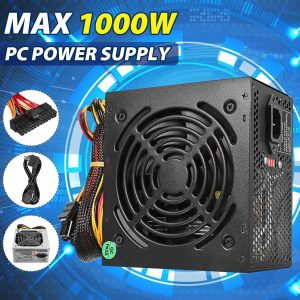 1000W Power Supply PSU PFC Silent Fan ATX 24pin 12V PC Computer SATA Gaming PC Power Supply For Intel AMD Computer Silver color