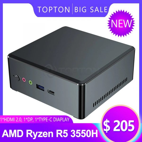 11.11 Topton Hot Sale Mini Computer AMD Ryzen R5 3550H R7 2700U Vega 10 Graphics Mini Desktop Pc Windows 10 4K HDMI2.0 DP TYPE-C