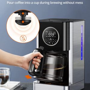 Máy pha cà phê nhỏ giọt có thể lập trình 12 cốc, Máy pha cà phê với bộ lọc và hẹn giờ bằng thủy tinh, Điều khiển cường độ bia, Giữ ấm, Điều khiển cảm ứng, Chống nhỏ giọt, Chức năng tự làm sạch cho nhà bếp gia đình