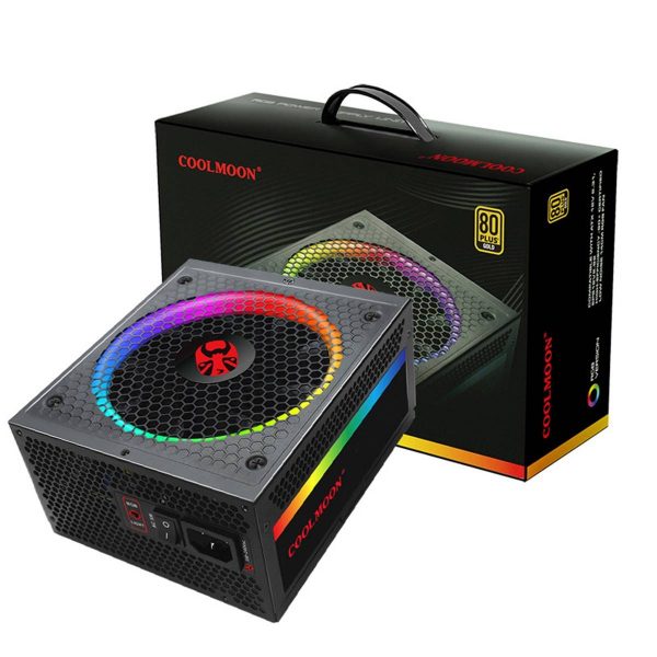 750W Coolmoon Computer Gaming Power Supply ATX 12v Active PFC RGB 80plus PC Power Supply Intelligent Temperature Control Fan