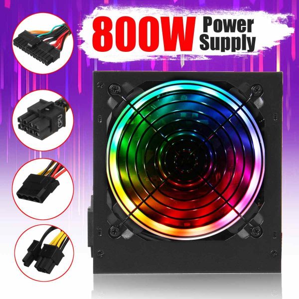 800W Power Supply 12cm Multicolor LED Fan Passive PFC Silent Fan ATX 24 pin 12V PC Computer SATA Gaming PC Power Supply