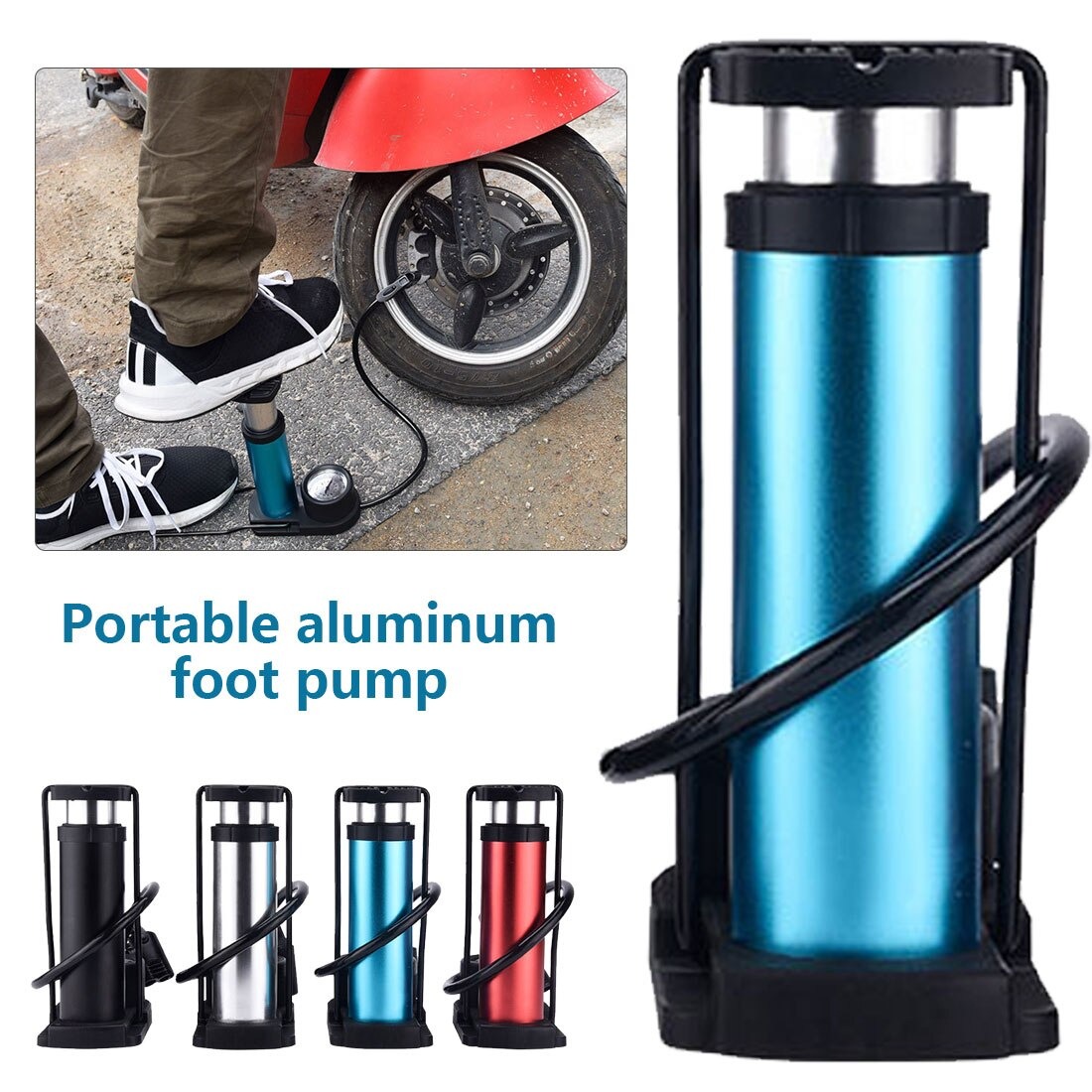 Portable Bicycle Pump Aluminum Foot Pumps MTB Cycling Air Pump Pressure Gauge Inflator 120Psi Pressure Pedal Bike Pump
