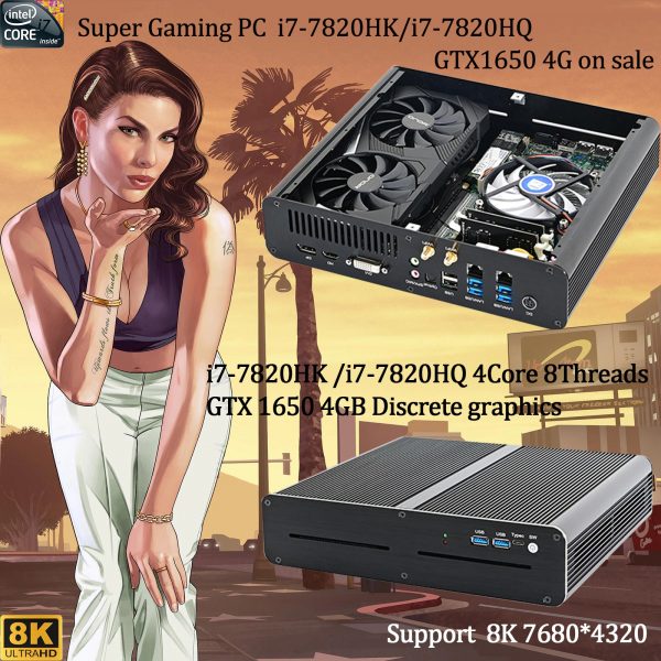 Video card Gaming PC Intel Core i7-7820HK/i7-7820HQ GTX 1650 4GB 2 * DDR4 Spiel Computer Desktop windows 10 4K DVI HDMI DP