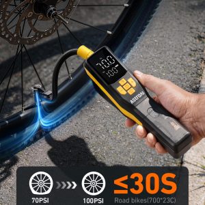 Bơm điện AstroAI 150PSI cho xe đạp, có đồng hồ đo áp suất, bơm nhanh trong 30 giây | Bơm hơi di động với van Presta & Schrader, tự động ngắt, đèn LED và thiết kế có ngăn chứa đồ, phù hợp cho xe đạp leo núi, xe đạp đường trường, xe máy, bóng. - Image 6