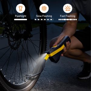 Bơm điện AstroAI 150PSI cho xe đạp, có đồng hồ đo áp suất, bơm nhanh trong 30 giây | Bơm hơi di động với van Presta & Schrader, tự động ngắt, đèn LED và thiết kế có ngăn chứa đồ, phù hợp cho xe đạp leo núi, xe đạp đường trường, xe máy, bóng. - Image 3